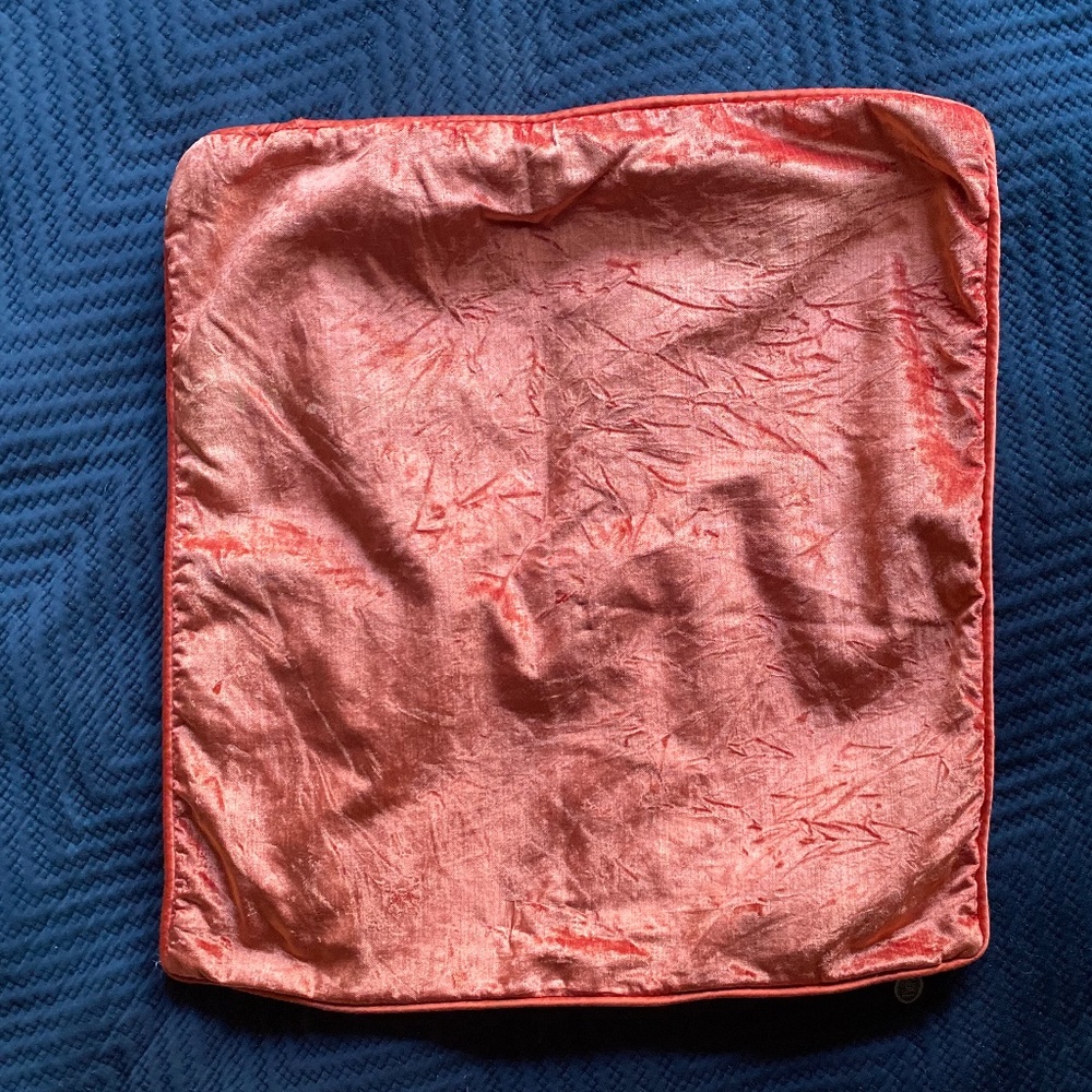 Pier 1 Orange Crushed Velvet Throw Pillow Cover 18" x 18" Zip Closure